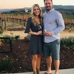 Navy and white ruffle dress